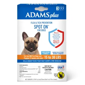 Adams Plus Flea & Tick Prevention Spot On for Dogs 3 Month Supply - Medium Dogs 15 To 30 lb