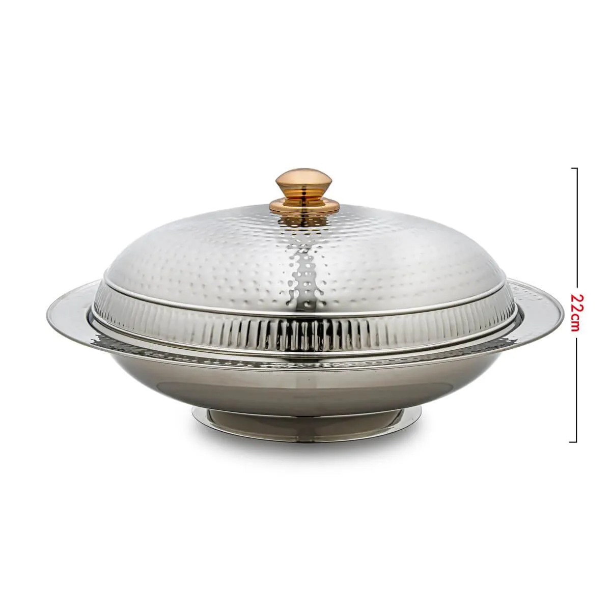 Almarjan 40 CM Hammered Collection Stainless Steel Serving Dish with Cover Silver - STS0200646