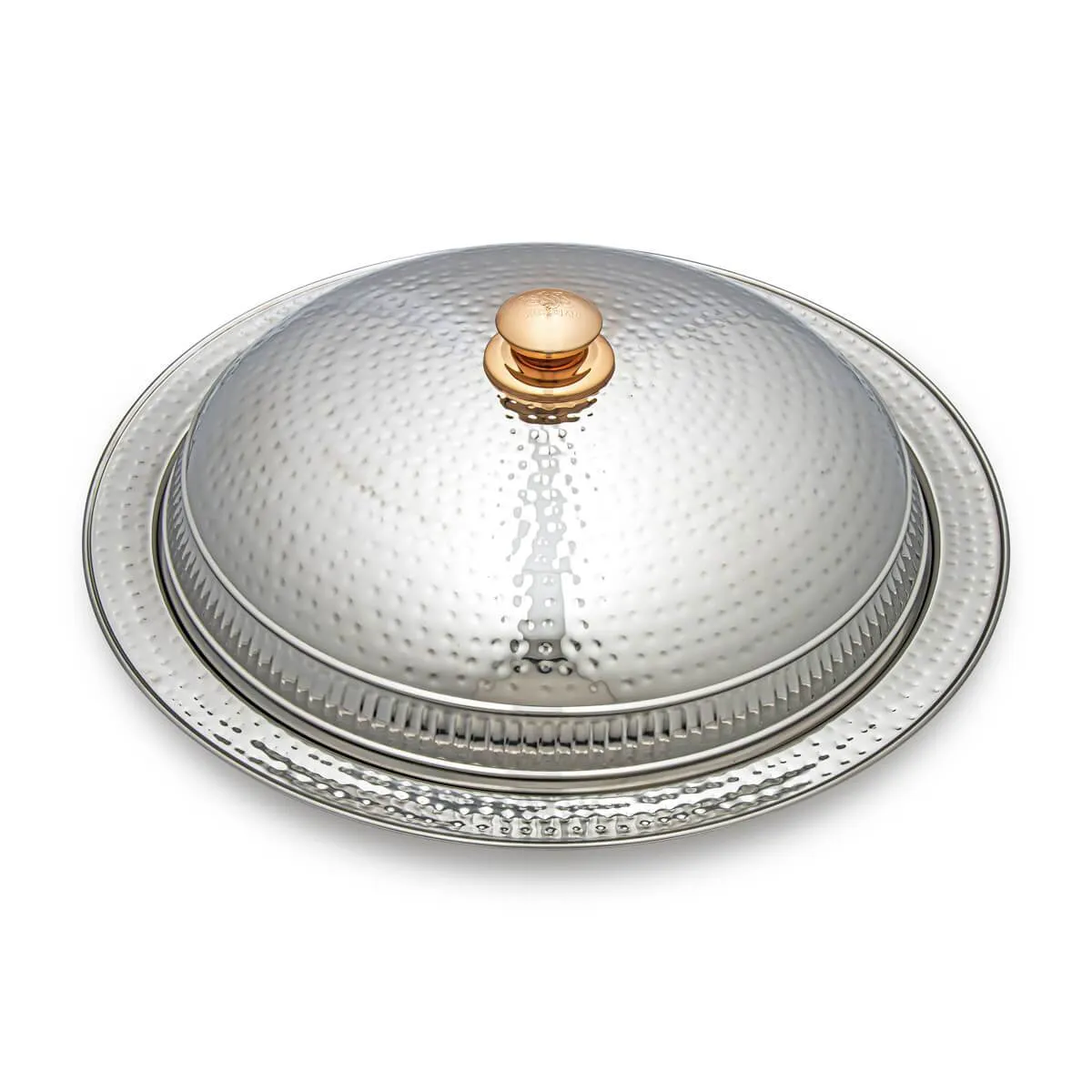 Almarjan 40 CM Hammered Collection Stainless Steel Serving Dish with Cover Silver - STS0200646