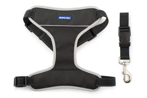 Ancol Nylon Travel Exercise Harness Black Small 37-58cm