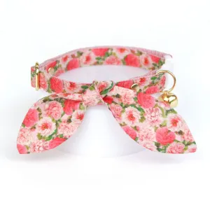 Cat Collar and Bunny Ear Bow Set - "Pretty in Peony - Pink" - Peonies Floral Cat Collar with Matching Bunny Bow Tie / Cat, Kitten   Small Dog Sizes