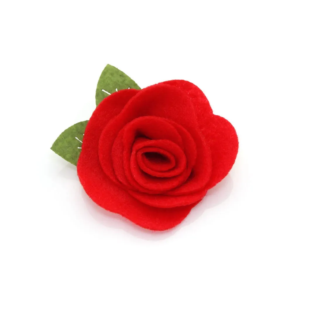 Cat Collar   Flower Set - "Birchwood" - Holiday Plaid Cat Collar w/ Scarlet Red Felt Flower (Detachable)