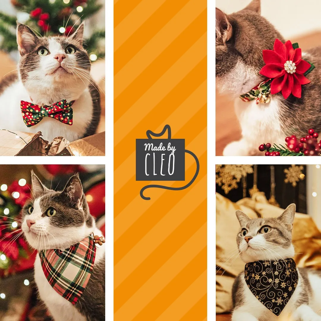 Cat Collar   Flower Set - "Birchwood" - Holiday Plaid Cat Collar w/ Scarlet Red Felt Flower (Detachable)