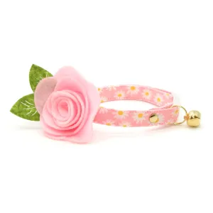 Cat Collar   Flower Set - "Daisies - Pink" - Floral Daisy Cat Collar w/ Baby Pink Felt Flower (Detachable)