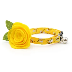 Cat Collar   Flower Set - "Show Me The Honey" - Yellow Bee Cat Collar w/ Yellow Felt Flower (Detachable)