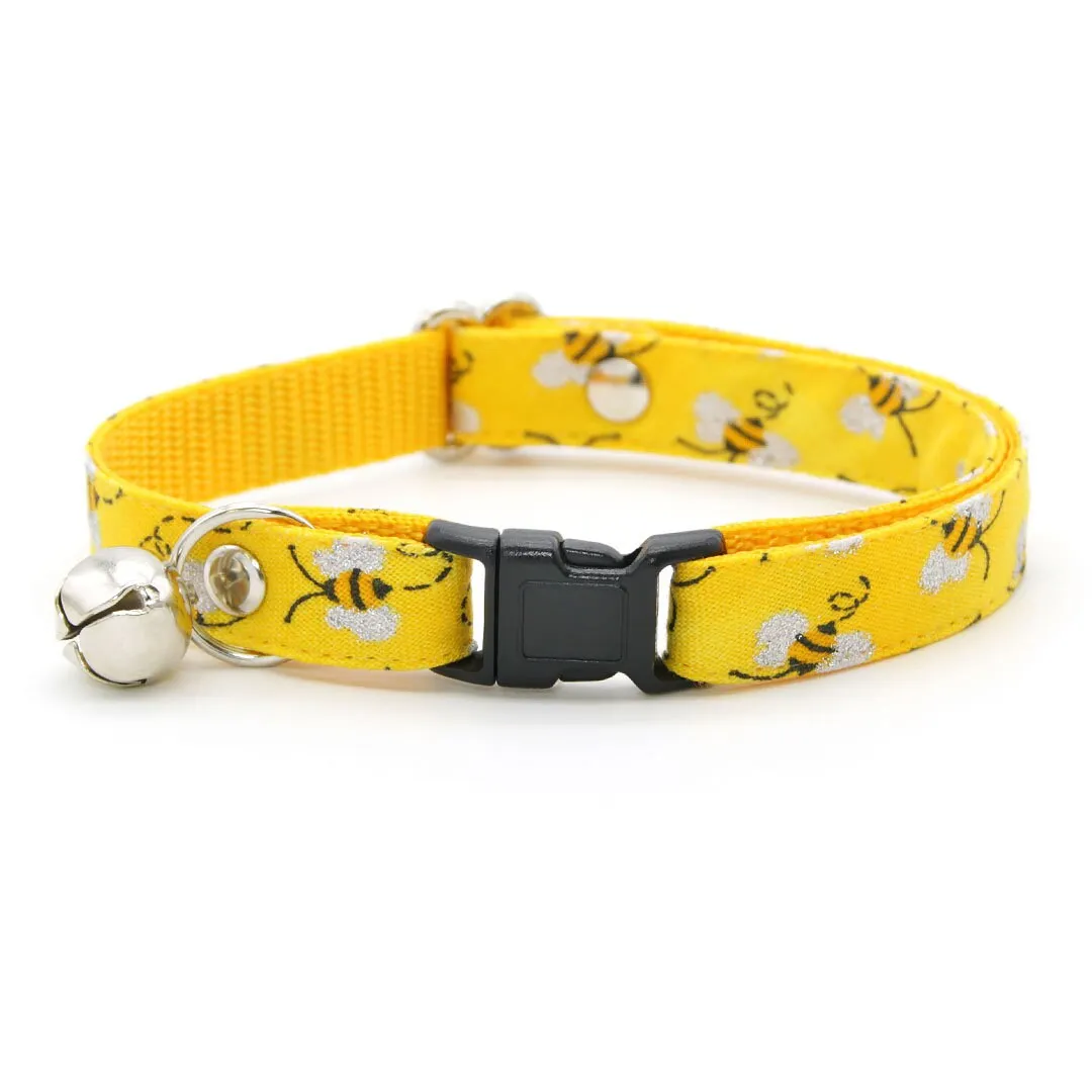 Cat Collar   Flower Set - "Show Me The Honey" - Yellow Bee Cat Collar w/ Yellow Felt Flower (Detachable)