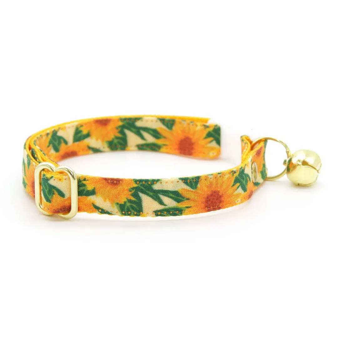 Cat Collar   Flower Set - "Sunflowers" - Yellow Floral Cat Collar w/ Buttercup Yellow Felt Flower (Detachable)