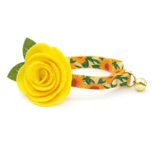 Cat Collar   Flower Set - "Sunflowers" - Yellow Floral Cat Collar w/ Buttercup Yellow Felt Flower (Detachable)