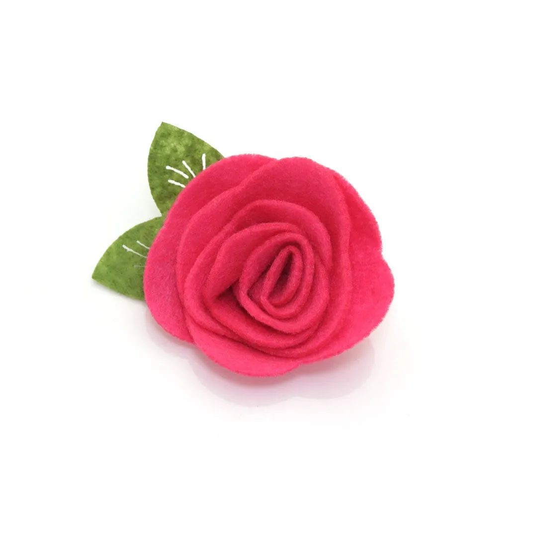 Cat Collar   Flower Set - "Velvet - Azalea" - Magenta Pink Velvet Cat Collar w/ Fuchsia Pink Felt Flower (Detachable)