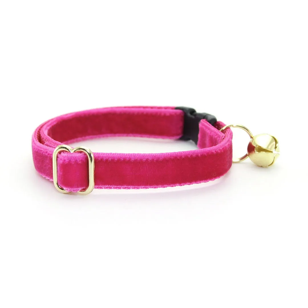 Cat Collar   Flower Set - "Velvet - Azalea" - Magenta Pink Velvet Cat Collar w/ Fuchsia Pink Felt Flower (Detachable)