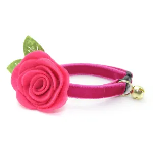 Cat Collar   Flower Set - "Velvet - Azalea" - Magenta Pink Velvet Cat Collar w/ Fuchsia Pink Felt Flower (Detachable)