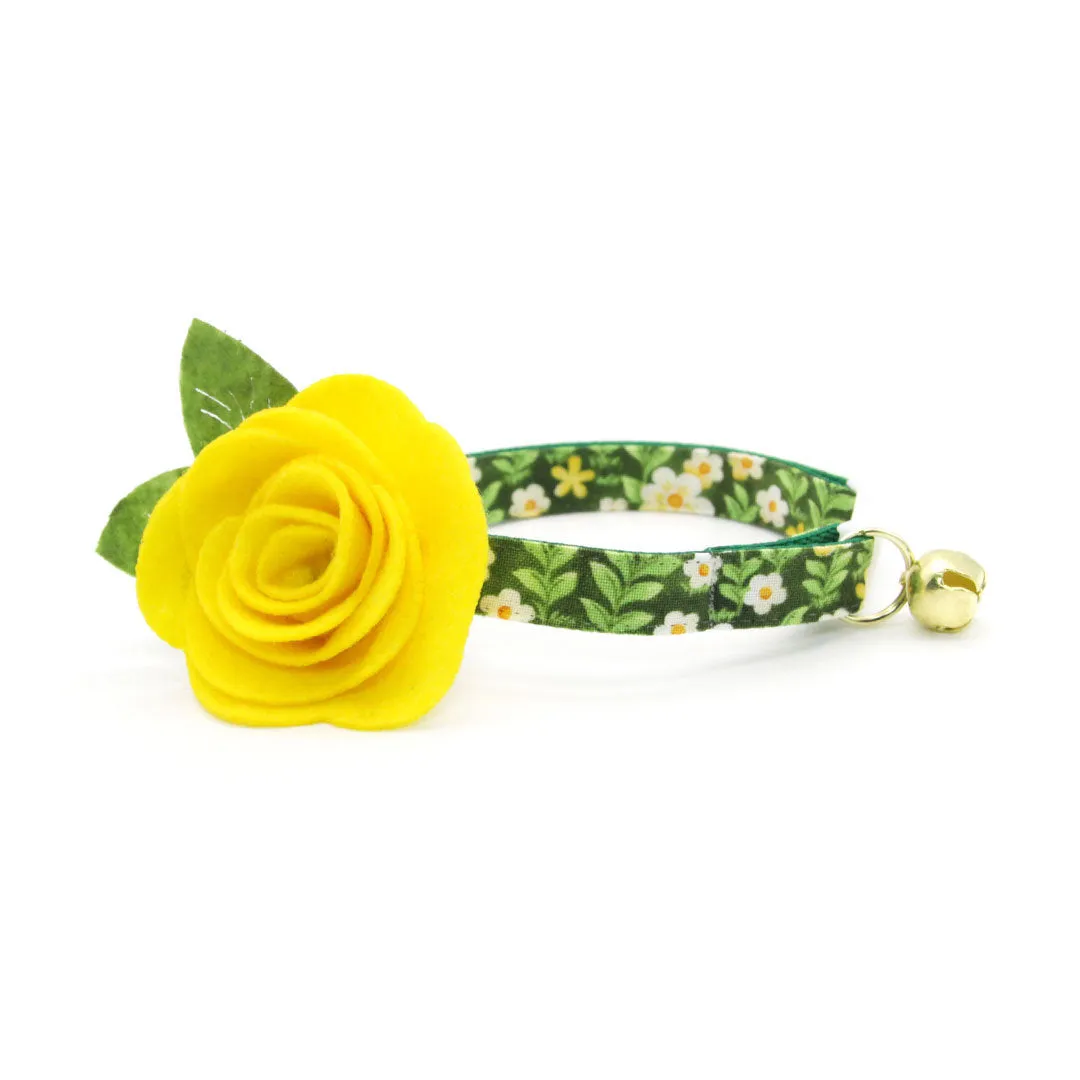 Cat Collar - "Hazel" - Green Floral Cat Collar / Breakaway Buckle or Non-Breakaway / Cat, Kitten   Small Dog Sizes