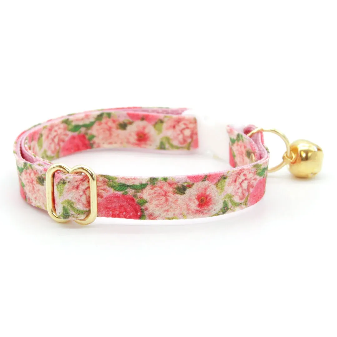 Cat Collar - "Pretty in Peony - Pink" - Peonies Cat Collar / Spring Floral / Breakaway Buckle or Non-Breakaway / Cat, Kitten   Small Dog Sizes