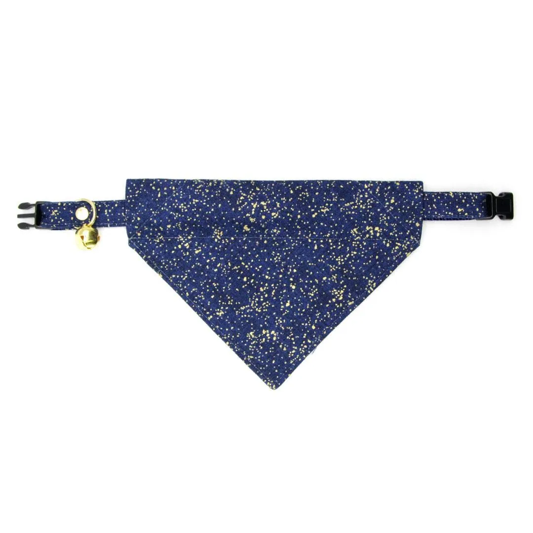 Cat Collar - "Starry Night" - Gold & Blue Cat Collar / Winter, Solstice, Hanukkah, Wedding, Space, Stars / Breakaway Buckle or Non-Breakaway / Cat, Kitten   Small Dog Sizes