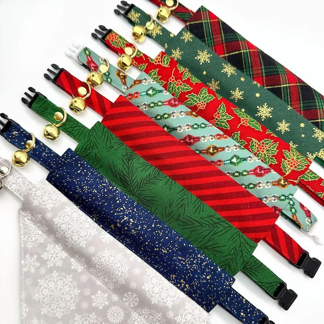 Cat Collar - "Starry Night" - Gold & Blue Cat Collar / Winter, Solstice, Hanukkah, Wedding, Space, Stars / Breakaway Buckle or Non-Breakaway / Cat, Kitten   Small Dog Sizes