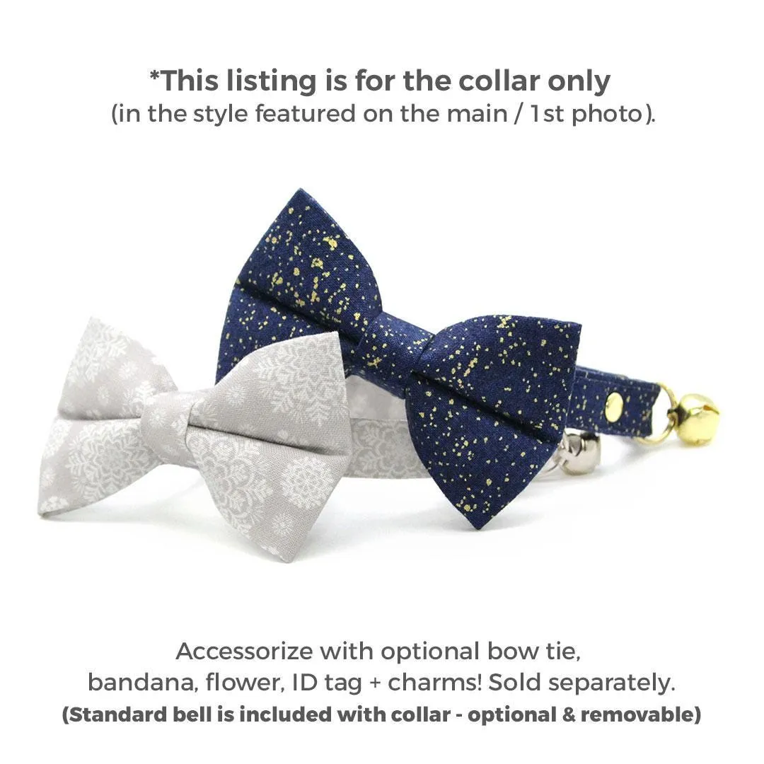 Cat Collar - "Starry Night" - Gold & Blue Cat Collar / Winter, Solstice, Hanukkah, Wedding, Space, Stars / Breakaway Buckle or Non-Breakaway / Cat, Kitten   Small Dog Sizes