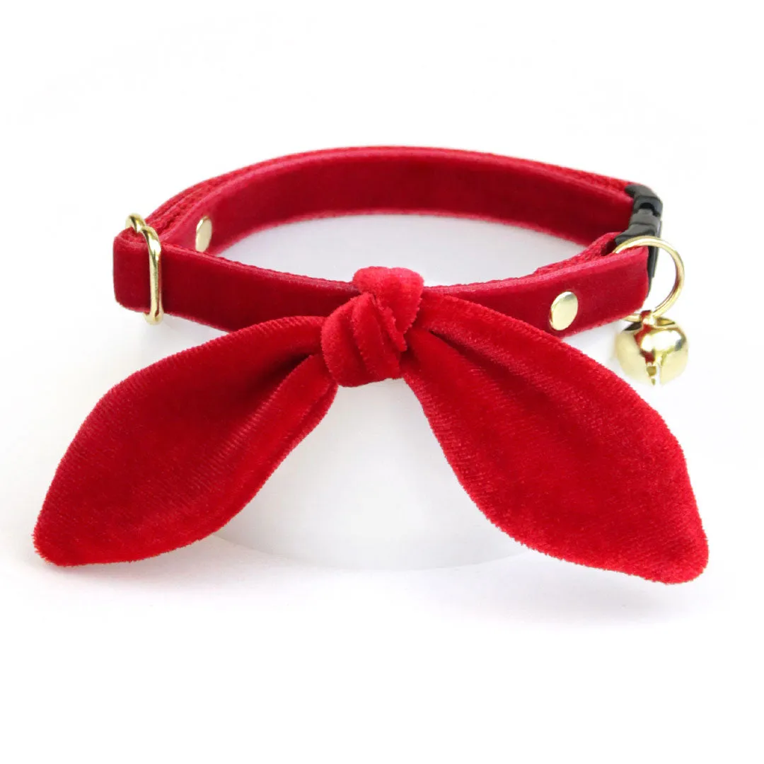 Cat Collar - "Velvet - Garnet Red" - Luxe Red Velvet - Breakaway Buckle or Non-Breakaway - Cat   Small Dog Sizes