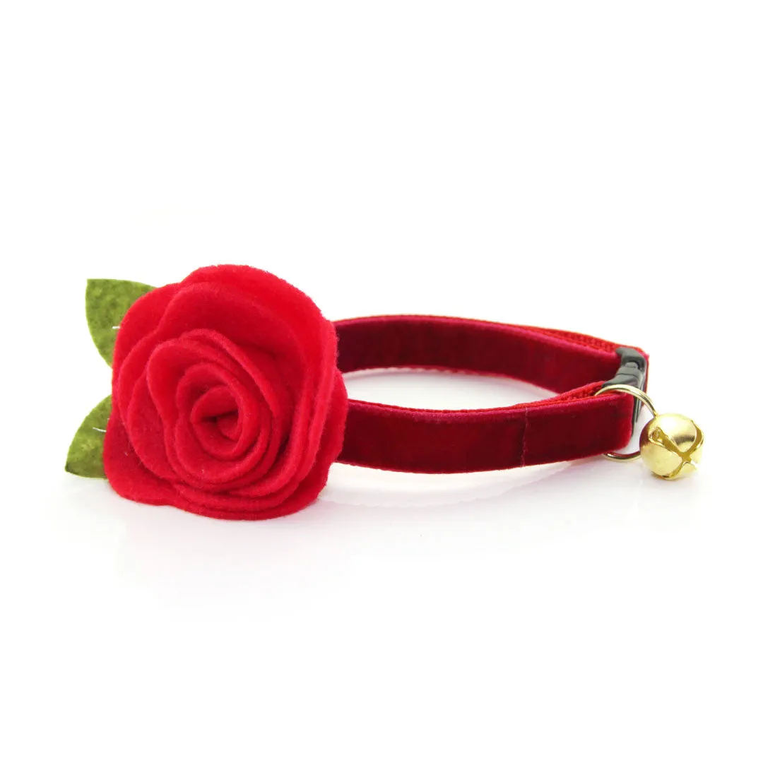 Cat Collar - "Velvet - Garnet Red" - Luxe Red Velvet - Breakaway Buckle or Non-Breakaway - Cat   Small Dog Sizes