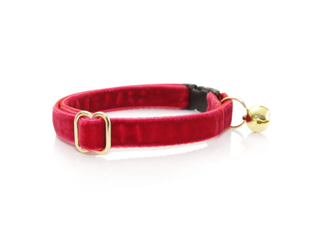 Cat Collar - "Velvet - Garnet Red" - Luxe Red Velvet - Breakaway Buckle or Non-Breakaway - Cat   Small Dog Sizes
