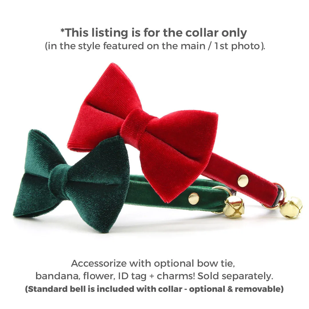 Cat Collar - "Velvet - Garnet Red" - Luxe Red Velvet - Breakaway Buckle or Non-Breakaway - Cat   Small Dog Sizes