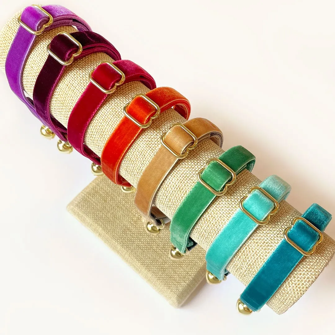 Cat Collar - "Velvet - Garnet Red" - Luxe Red Velvet - Breakaway Buckle or Non-Breakaway - Cat   Small Dog Sizes