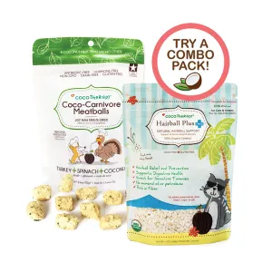 Cat Combo - Organic Hairball Plus   Coco-Carnivore Turkey Meatballs