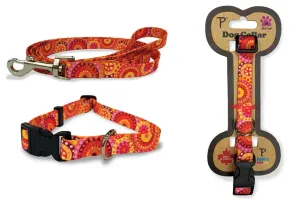 Dog Collar and Leash in BOHO Pink and Orange Circles