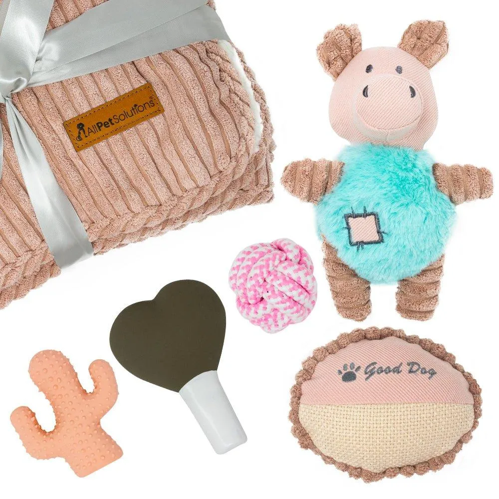 Dog Puppy Gift Set with Blanket - Rose Pink