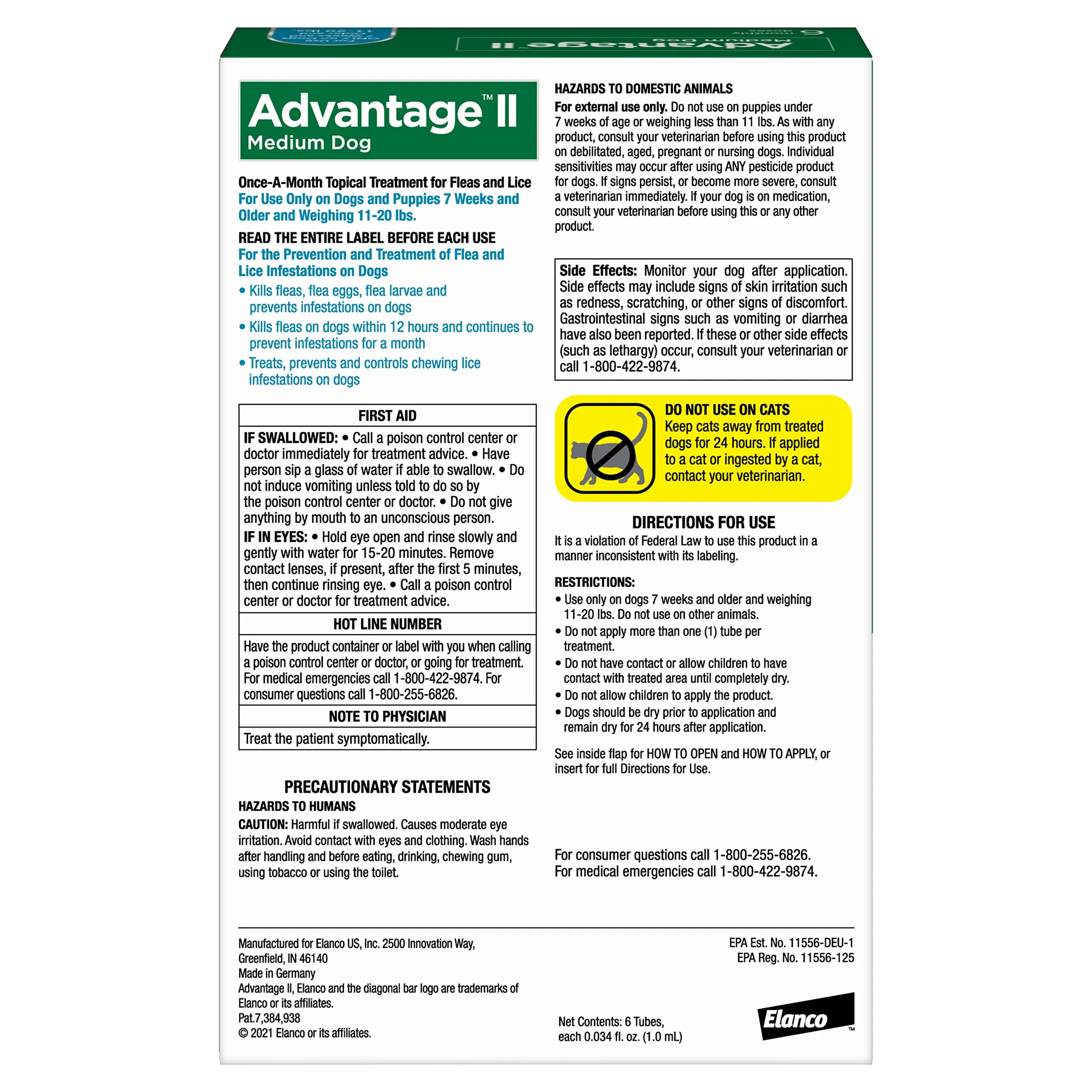 Elanco Advantage II Medium Dog 6-Month Dose Flea and Tick Spot-on Treatment - 11-20 Lbs - Teal - 6 Pack
