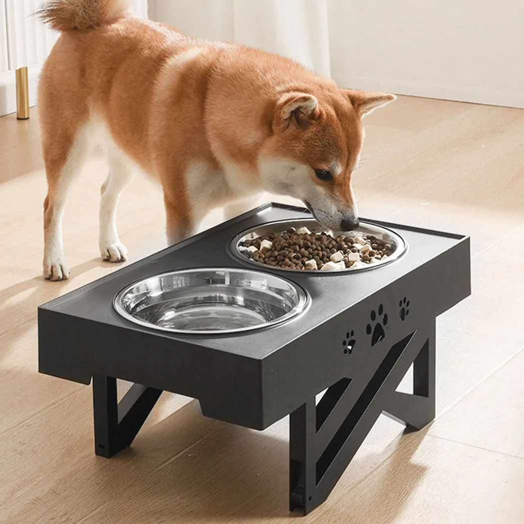 Elevated Pet Feeder Food Water Double Bowl Adjustable Height Raised Stand