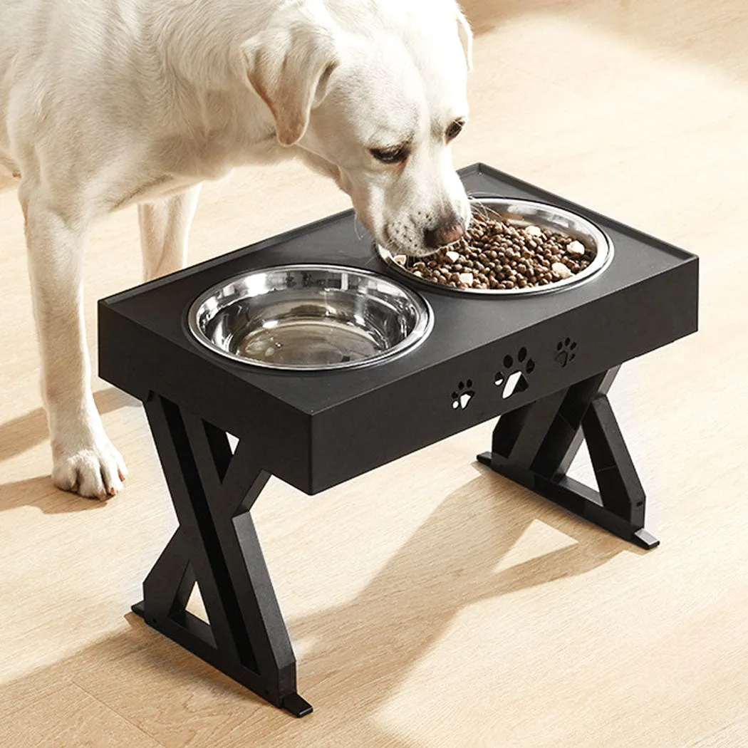Elevated Pet Feeder Food Water Double Bowl Adjustable Height Raised Stand
