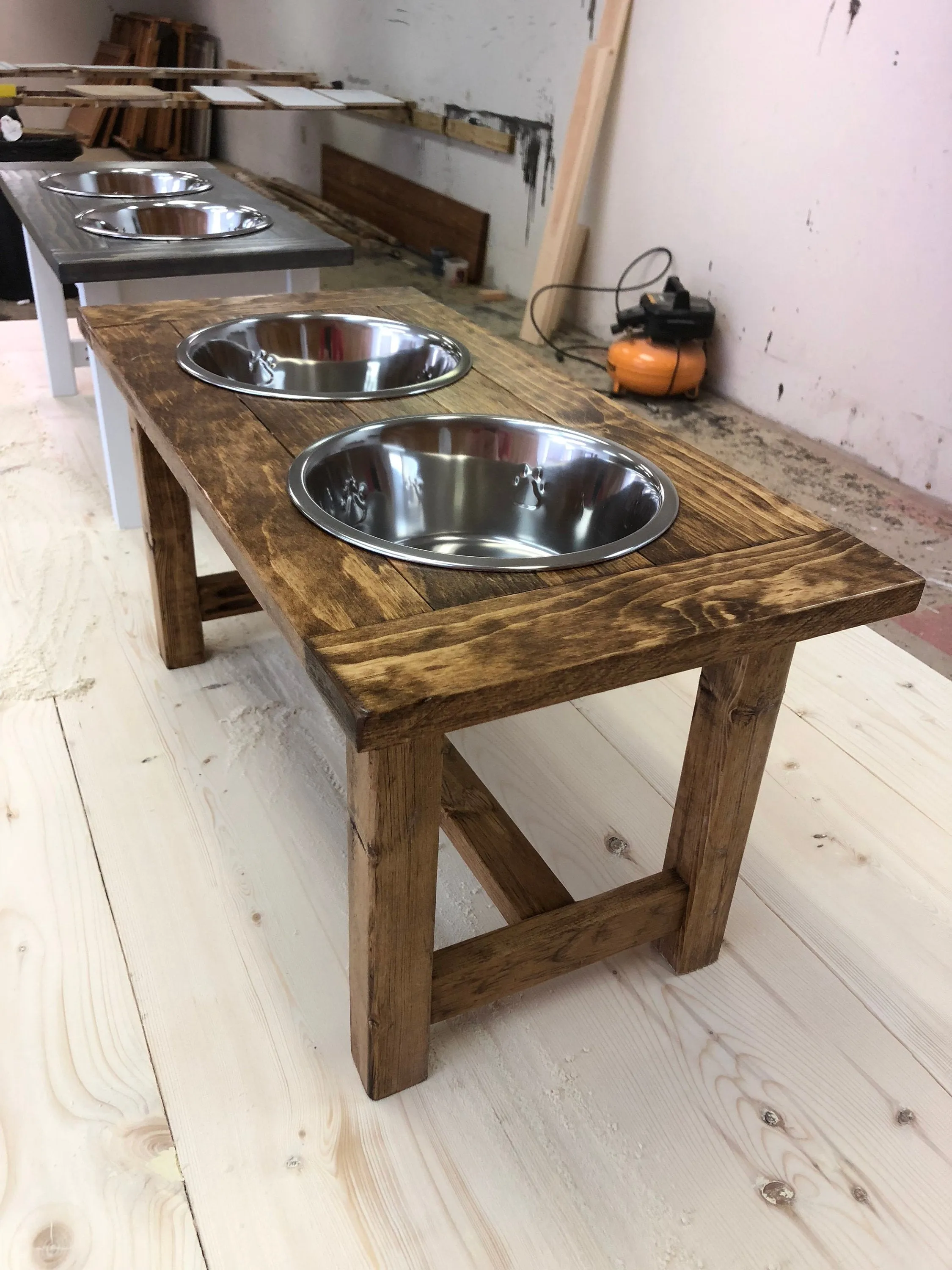 Farmhouse Style Rustic Stained Dog Feeder