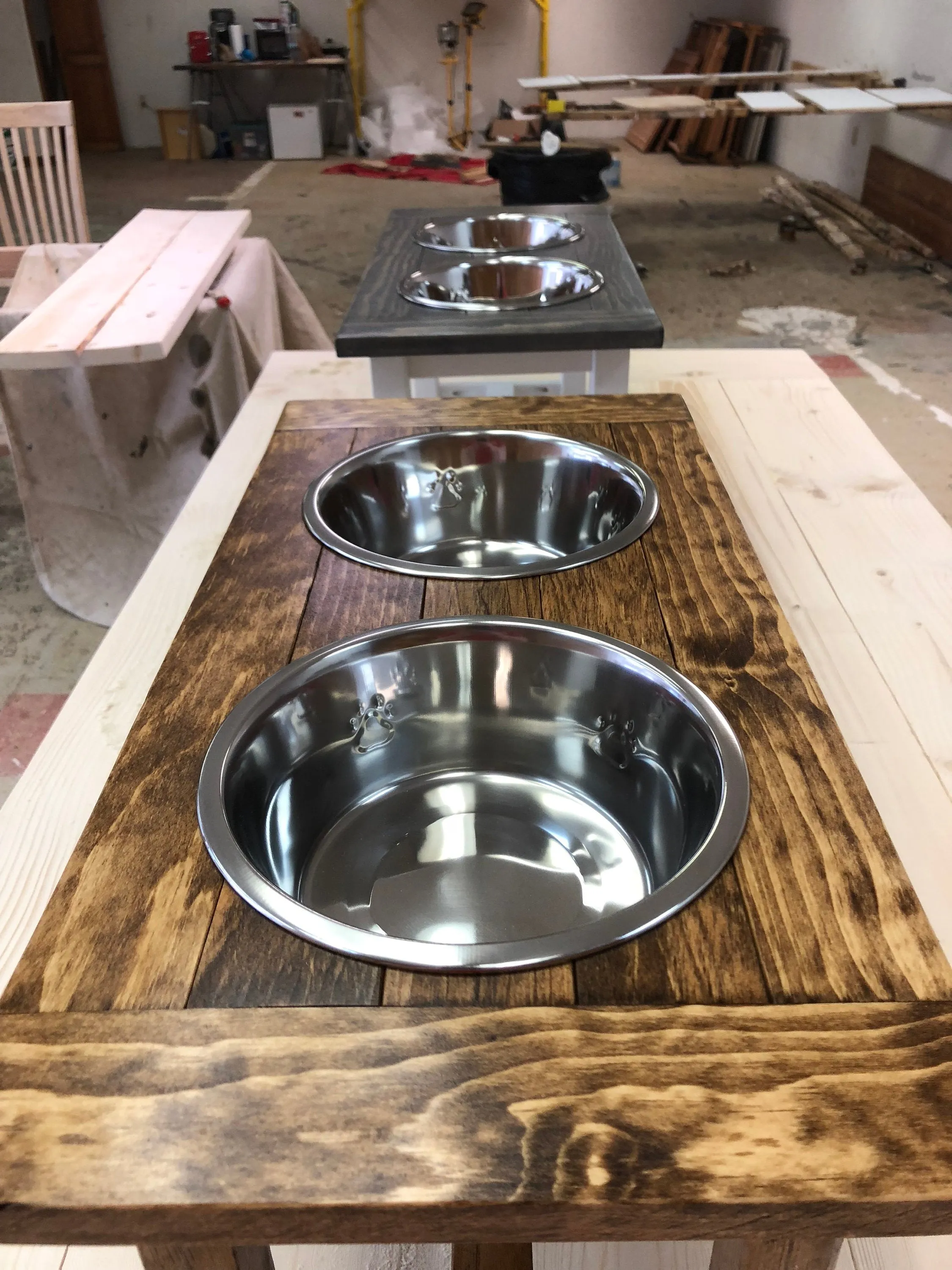 Farmhouse Style Rustic Stained Dog Feeder