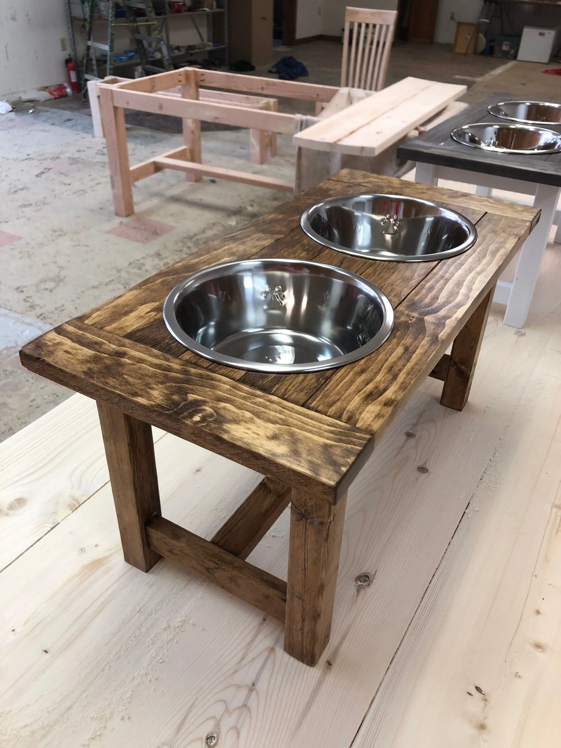 Farmhouse Style Rustic Stained Dog Feeder