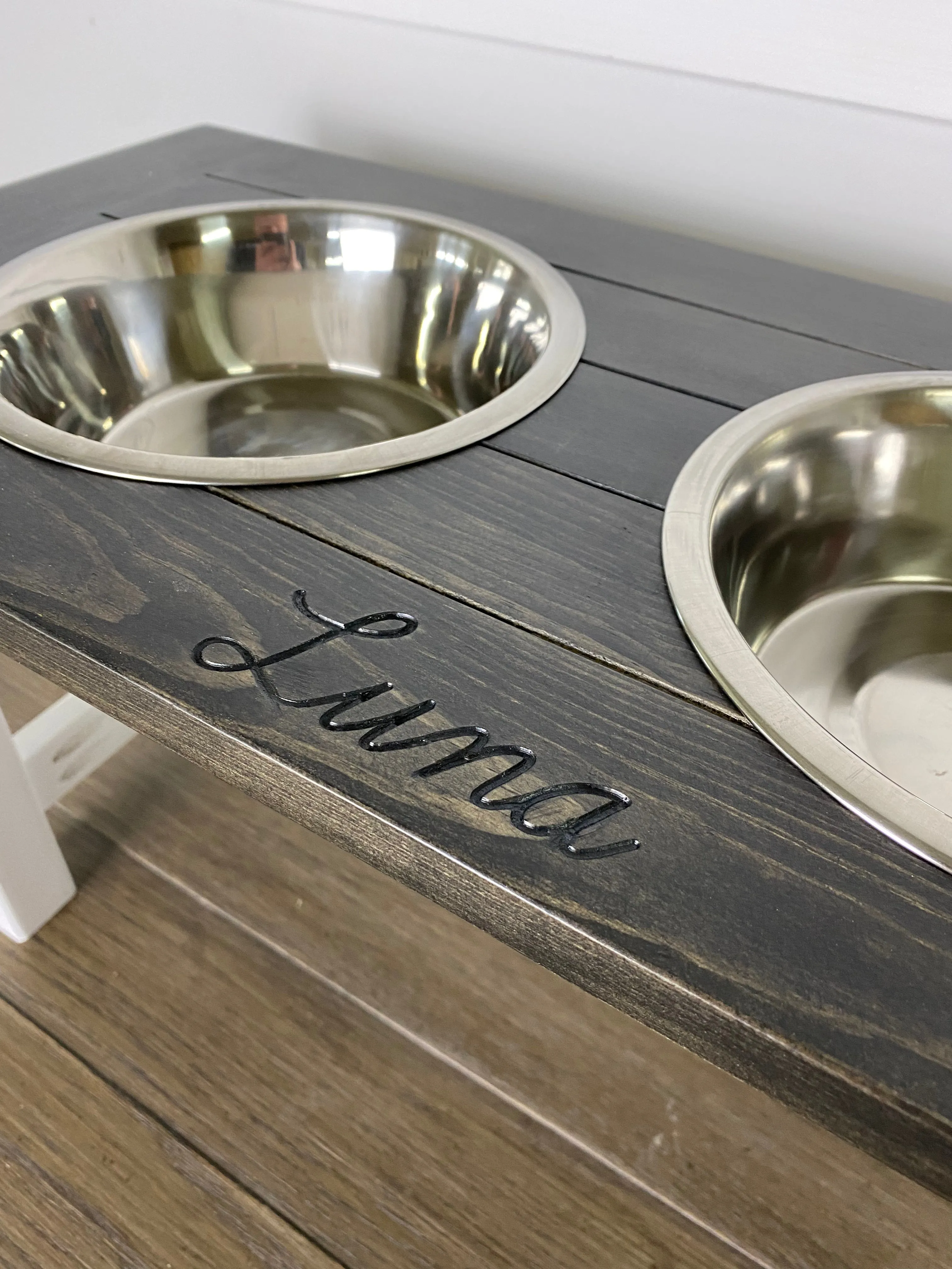 Farmhouse Style Rustic Stained Dog Feeder