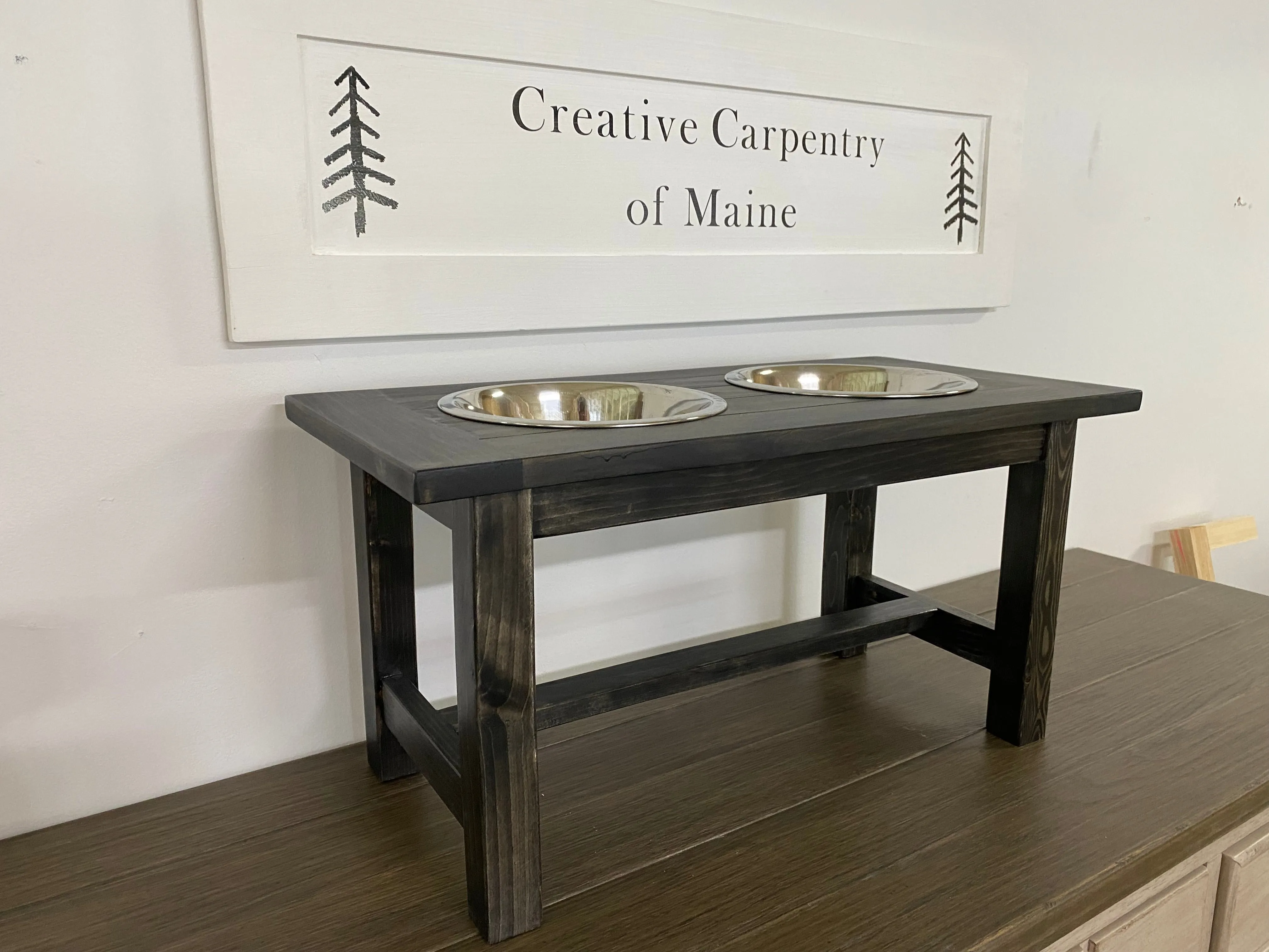 Farmhouse Style Rustic Stained Dog Feeder