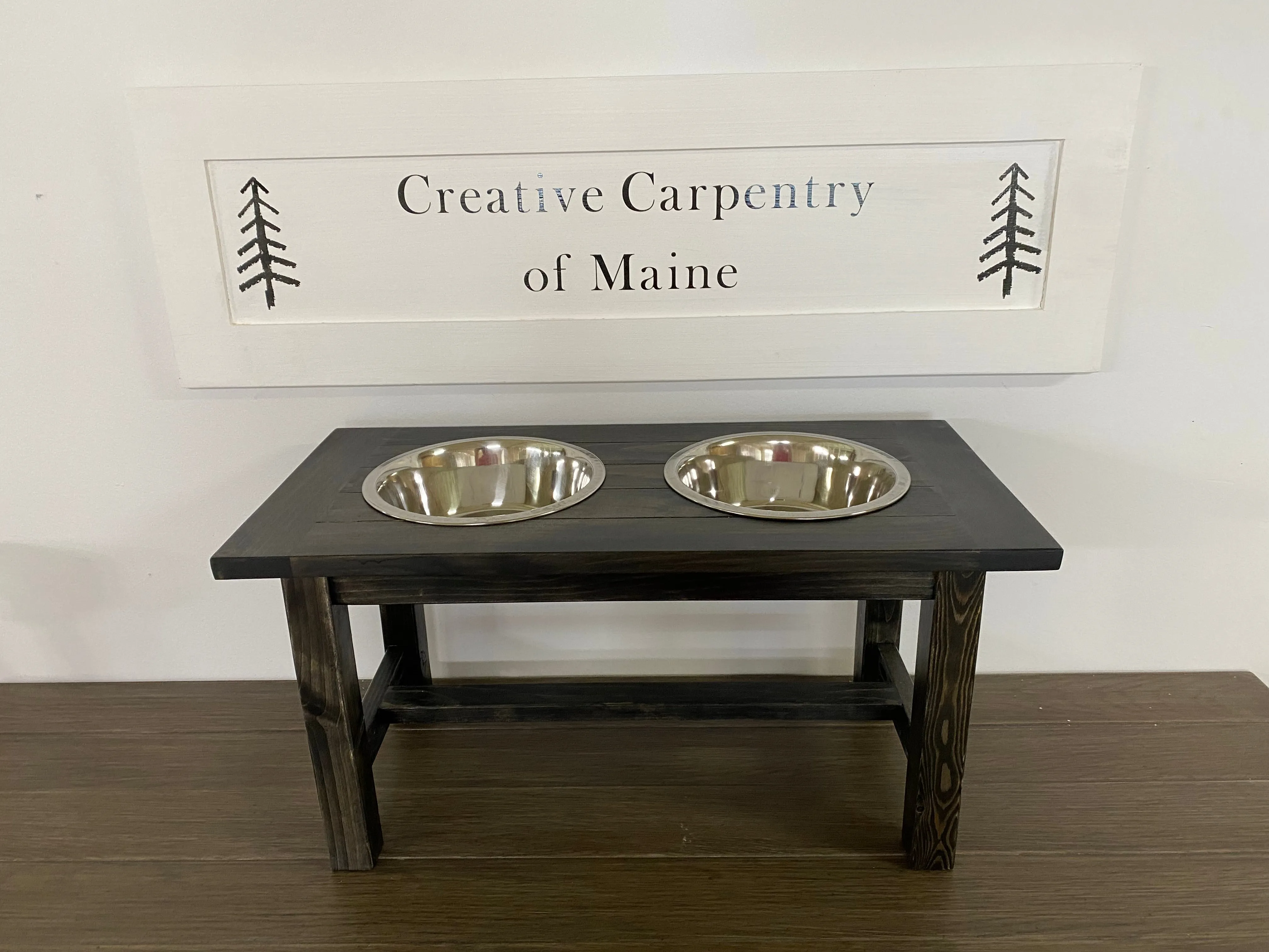 Farmhouse Style Rustic Stained Dog Feeder