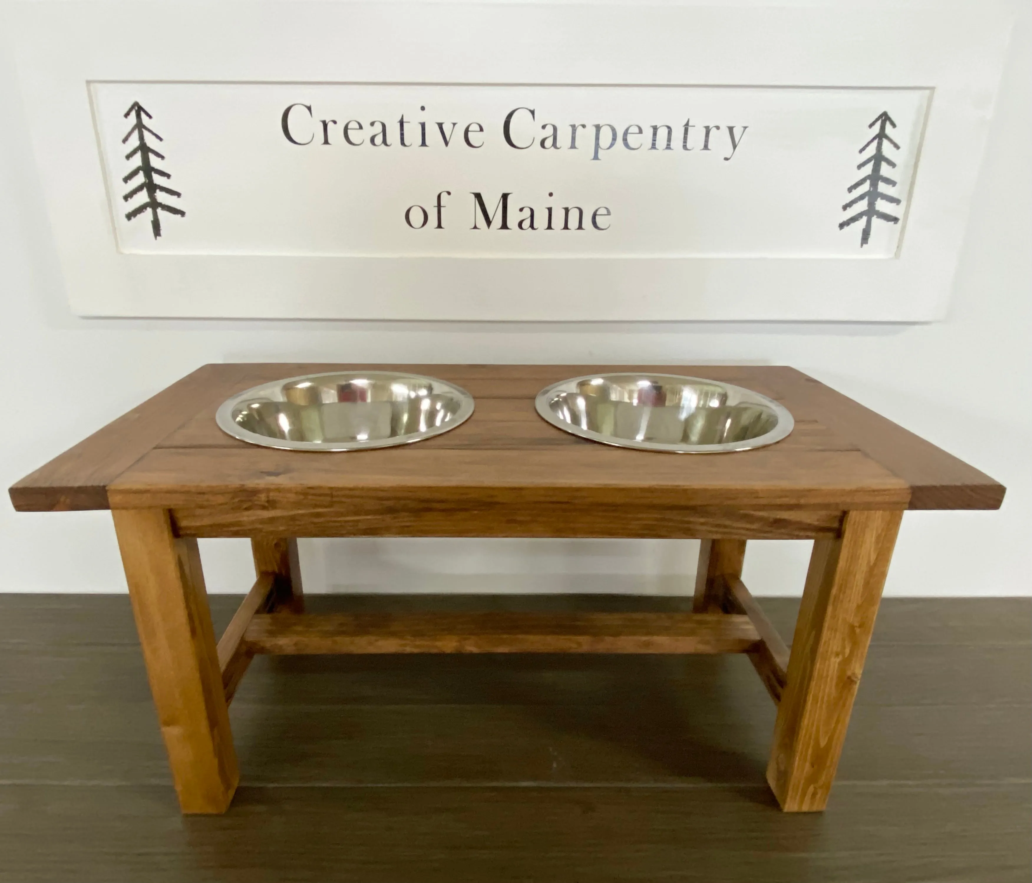 Farmhouse Style Rustic Stained Dog Feeder