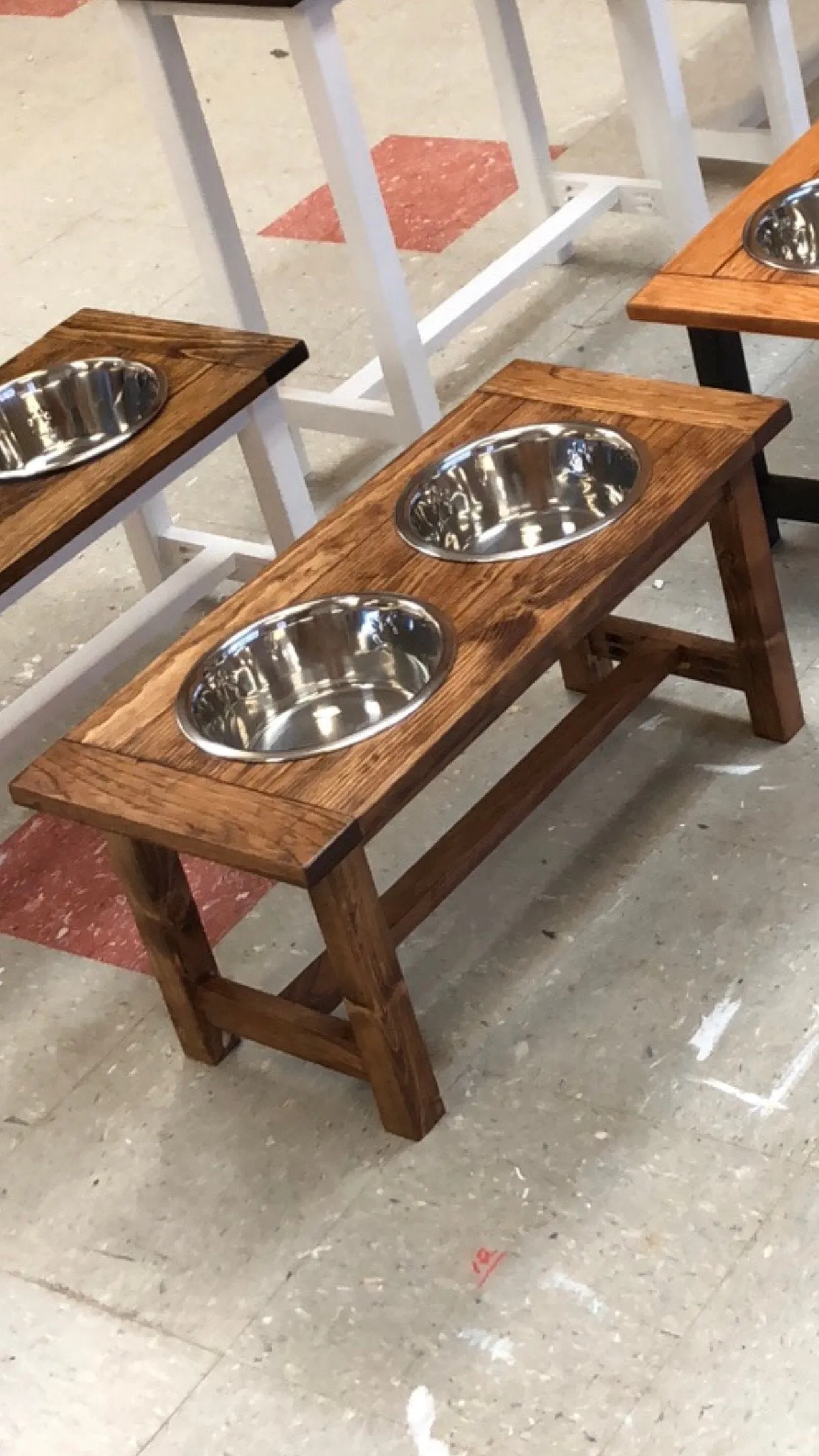Farmhouse Style Rustic Stained Dog Feeder