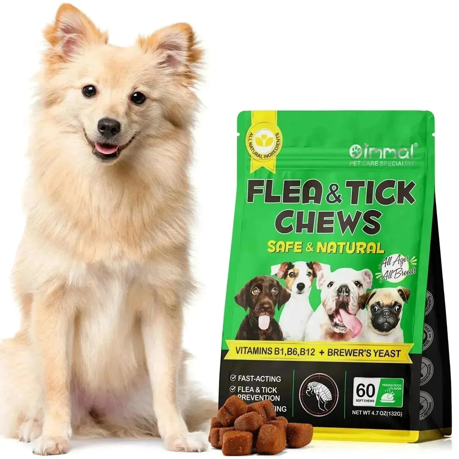Flea & Tick Prevention for Dogs, 60 Chewables, Natural Fast-Acting