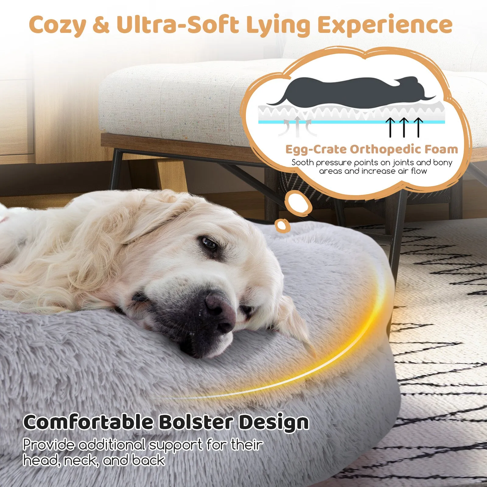 Human Dog Bed with Soft Blanket and Present Plump Pillow-Grey