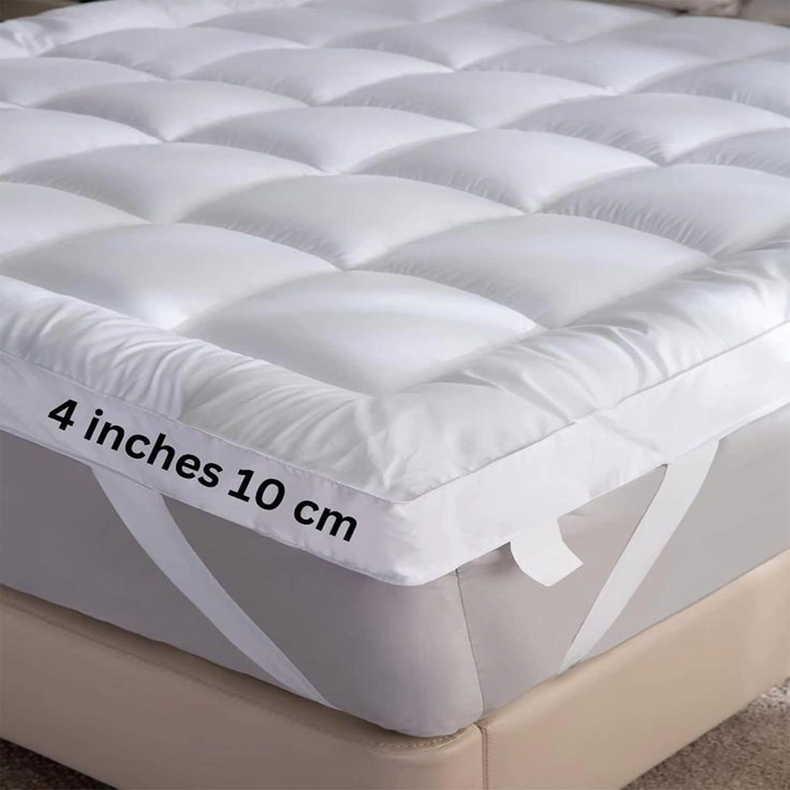 Luxury Quilted Mattress Topper – 10 cm Thick Plush Padding with Elastic Straps