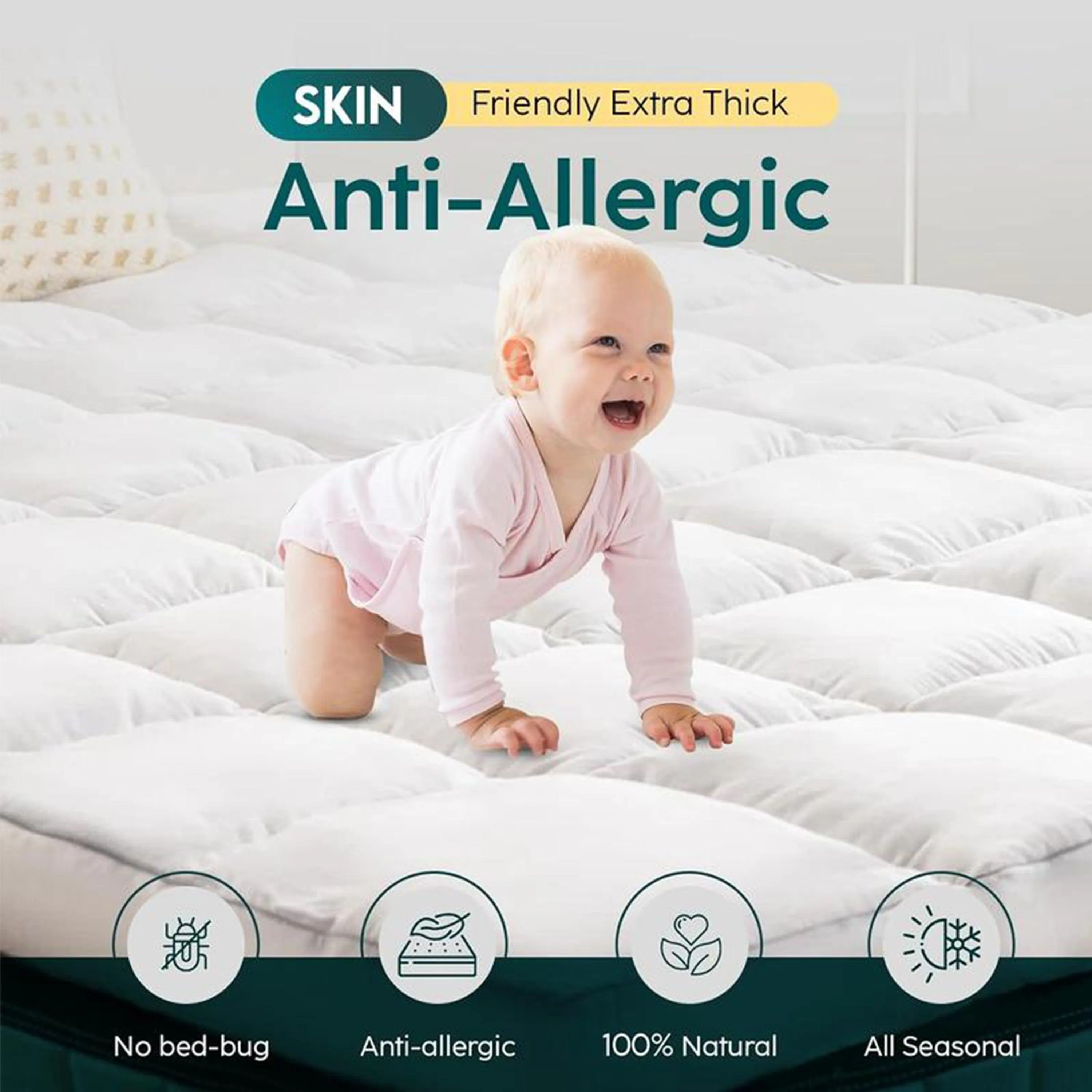 Luxury Quilted Mattress Topper – 10 cm Thick Plush Padding with Elastic Straps