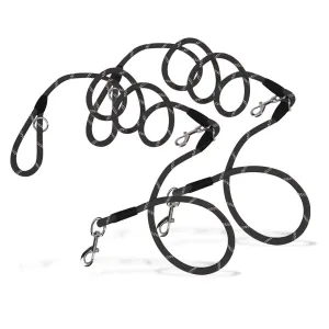 NNEAGS 2X 220cm Multifunction Hands-Free Rope Pet Cat Dog Puppy Double Ended Leash for Walking Training Tracking Obedience Black