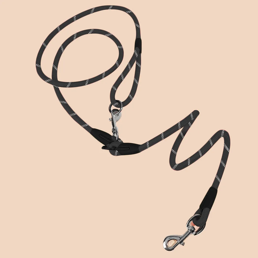 NNEAGS 2X 220cm Multifunction Hands-Free Rope Pet Cat Dog Puppy Double Ended Leash for Walking Training Tracking Obedience Black