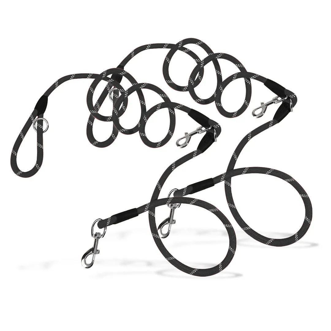 NNEAGS 2X 220cm Multifunction Hands-Free Rope Pet Cat Dog Puppy Double Ended Leash for Walking Training Tracking Obedience Black