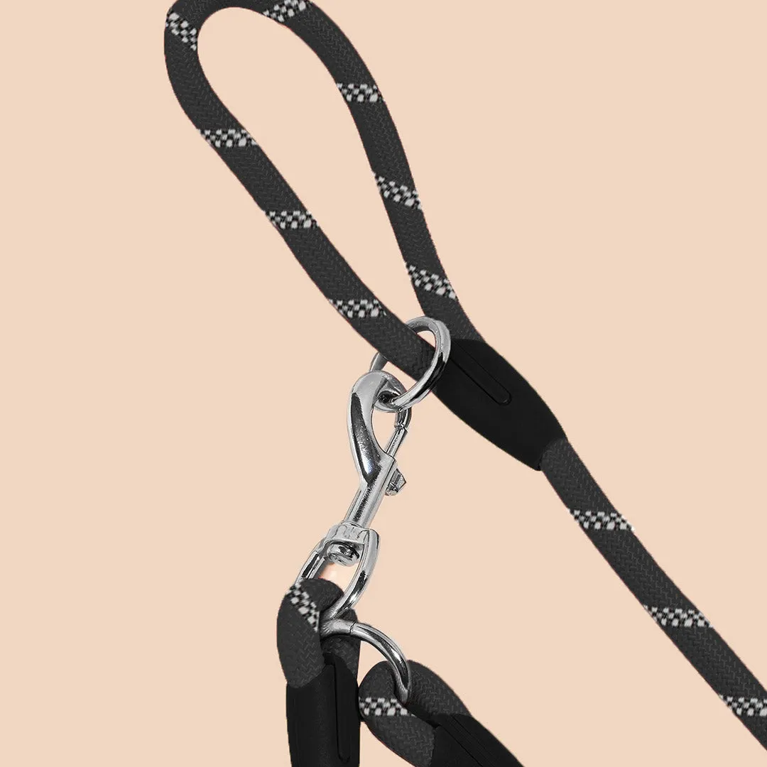 NNEAGS 2X 220cm Multifunction Hands-Free Rope Pet Cat Dog Puppy Double Ended Leash for Walking Training Tracking Obedience Black