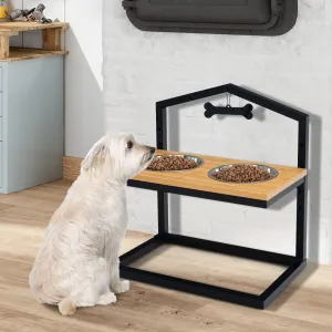 NNECW 5 Heights Elevated Pet Feeder with Detachable Stainless Steel Bowl for Dogs-Natural