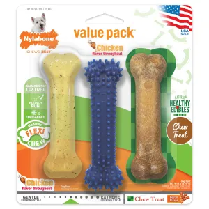 Nylabone Healthy Edibles and Flexi Chew Value Pack Flexi & Edibles Variety - Small/Regular - 3 Count