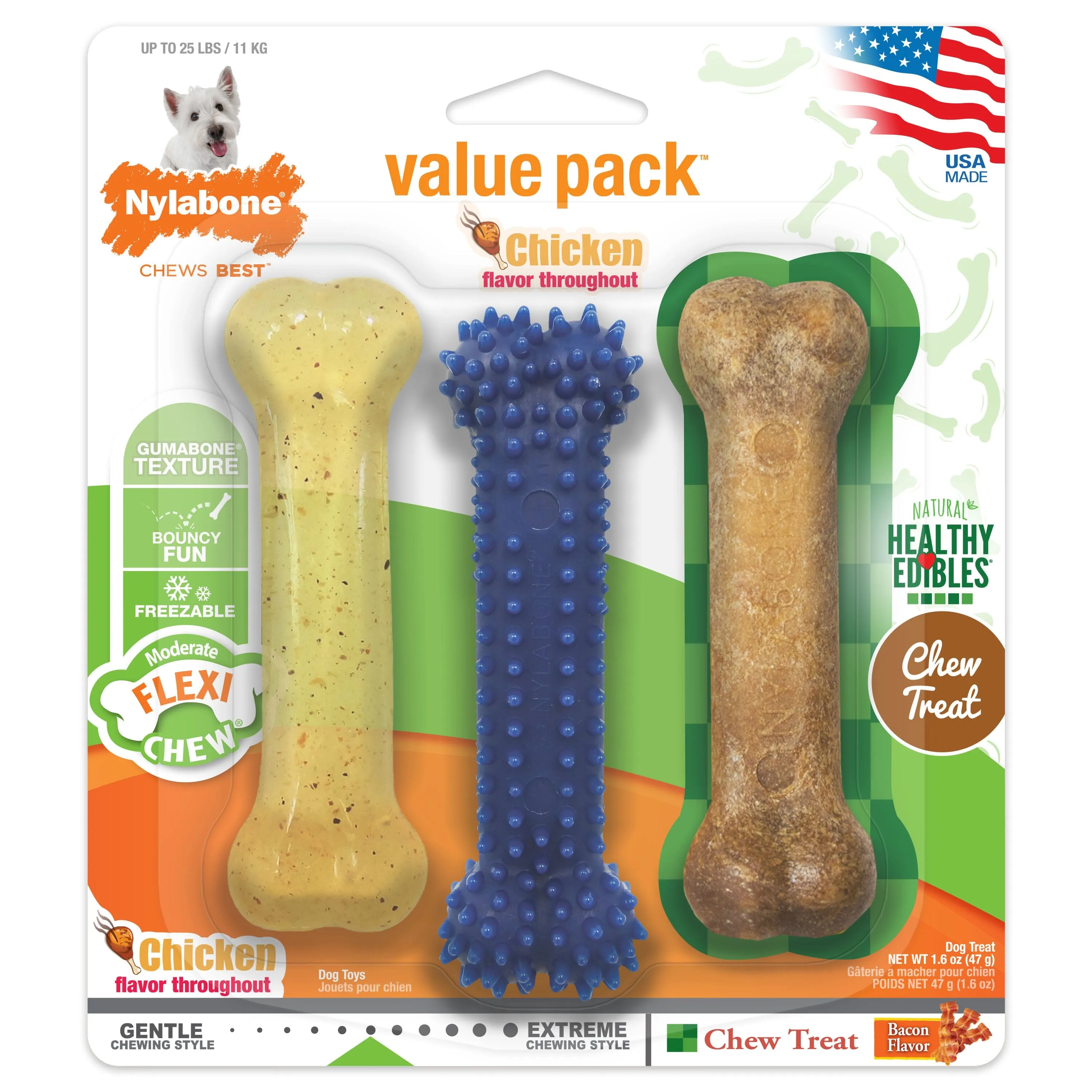 Nylabone Healthy Edibles and Flexi Chew Value Pack Flexi & Edibles Variety - Small/Regular - 3 Count
